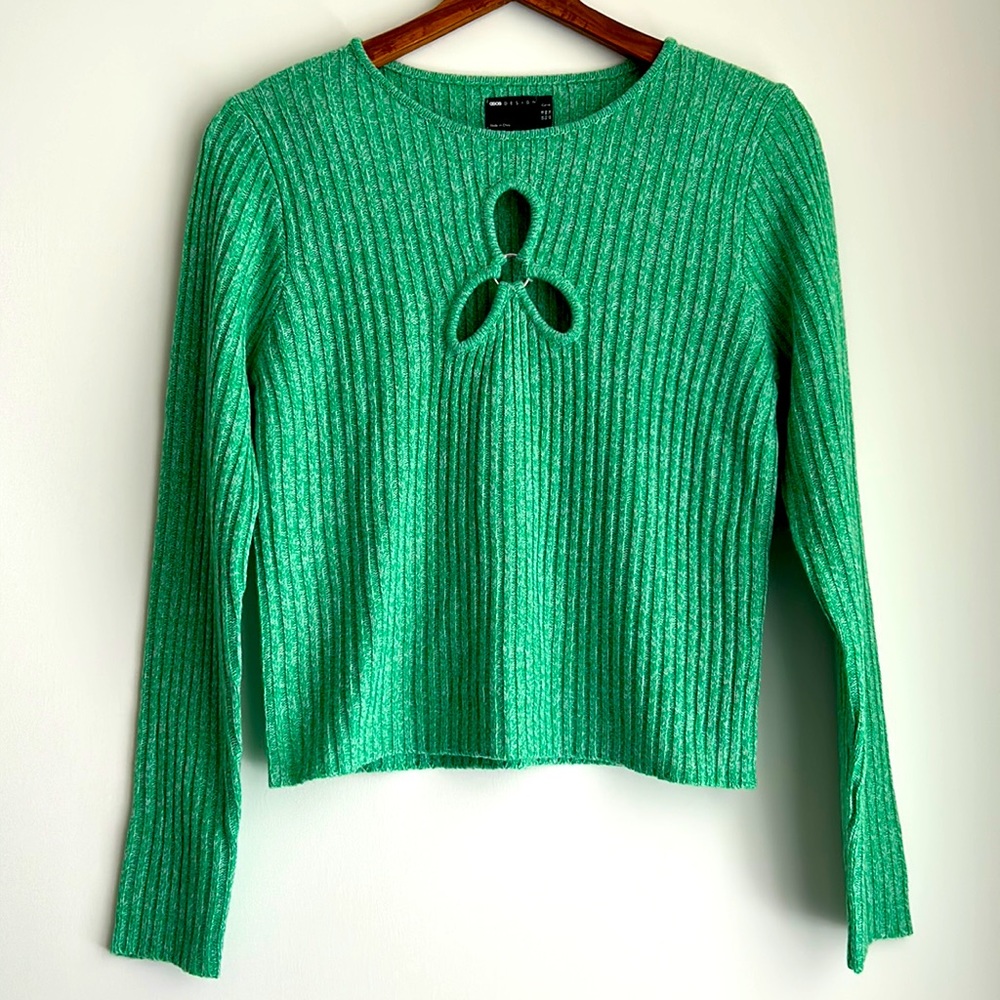 Asos Curve Green Ribbed Circle Ring Long Sleeved Shirt